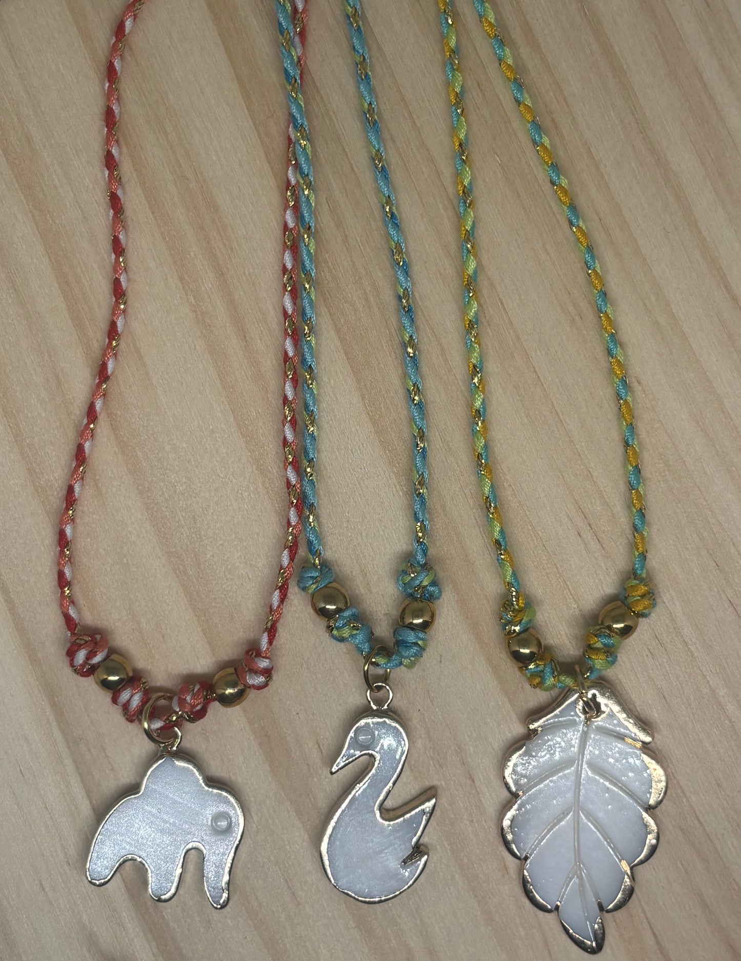 Nature’s Collection – Adjustable Thread Necklaces 🍃🦢🐘