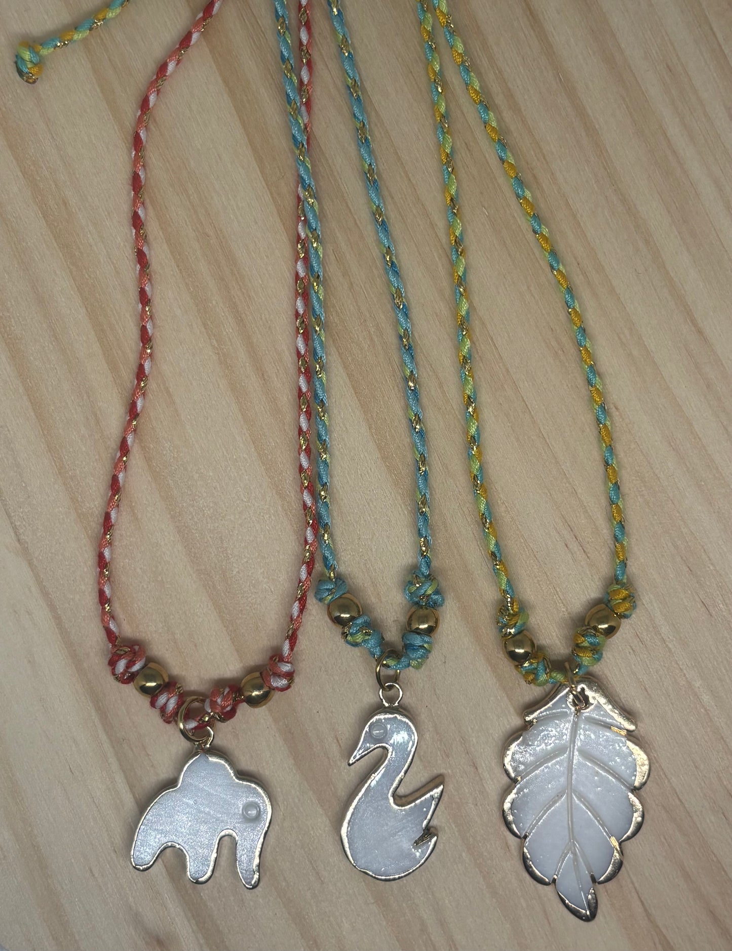 Nature’s Collection – Adjustable Thread Necklaces 🍃🦢🐘