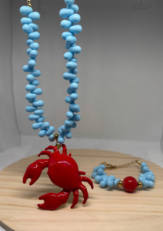 Red Crab Coast Set – Necklace & Bracelet 🦀🌊