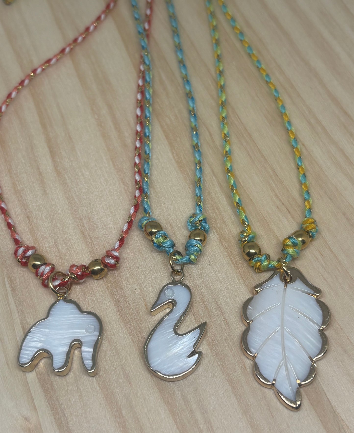 Nature’s Collection – Adjustable Thread Necklaces 🍃🦢🐘